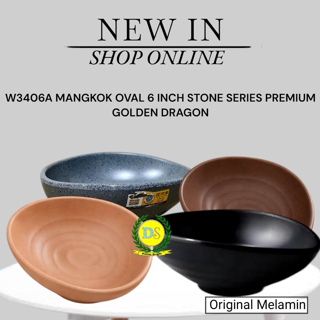 Original Melamin W3406A Mangkok Oval Stone series Golden Dragon