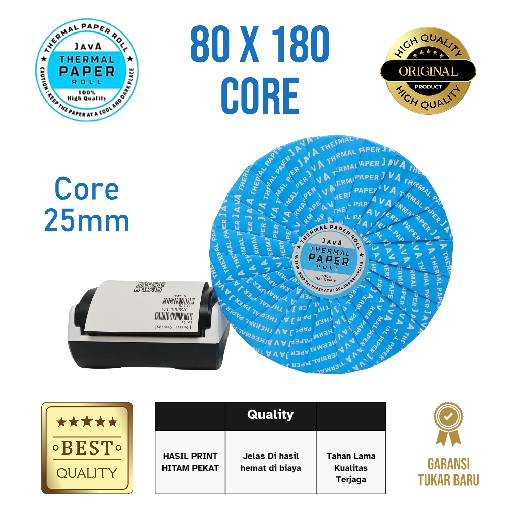 Java Thermal 80x180 mm Core 25mm - Kertas Struk ATM, Antrian, Parkir & Tiket Toll