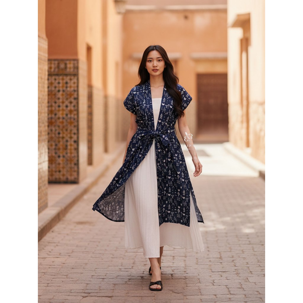 E L I S A | Outer Dress Batik Wanita Modern Long Outer Batik Katun Motif Semesta Bahan Premium
