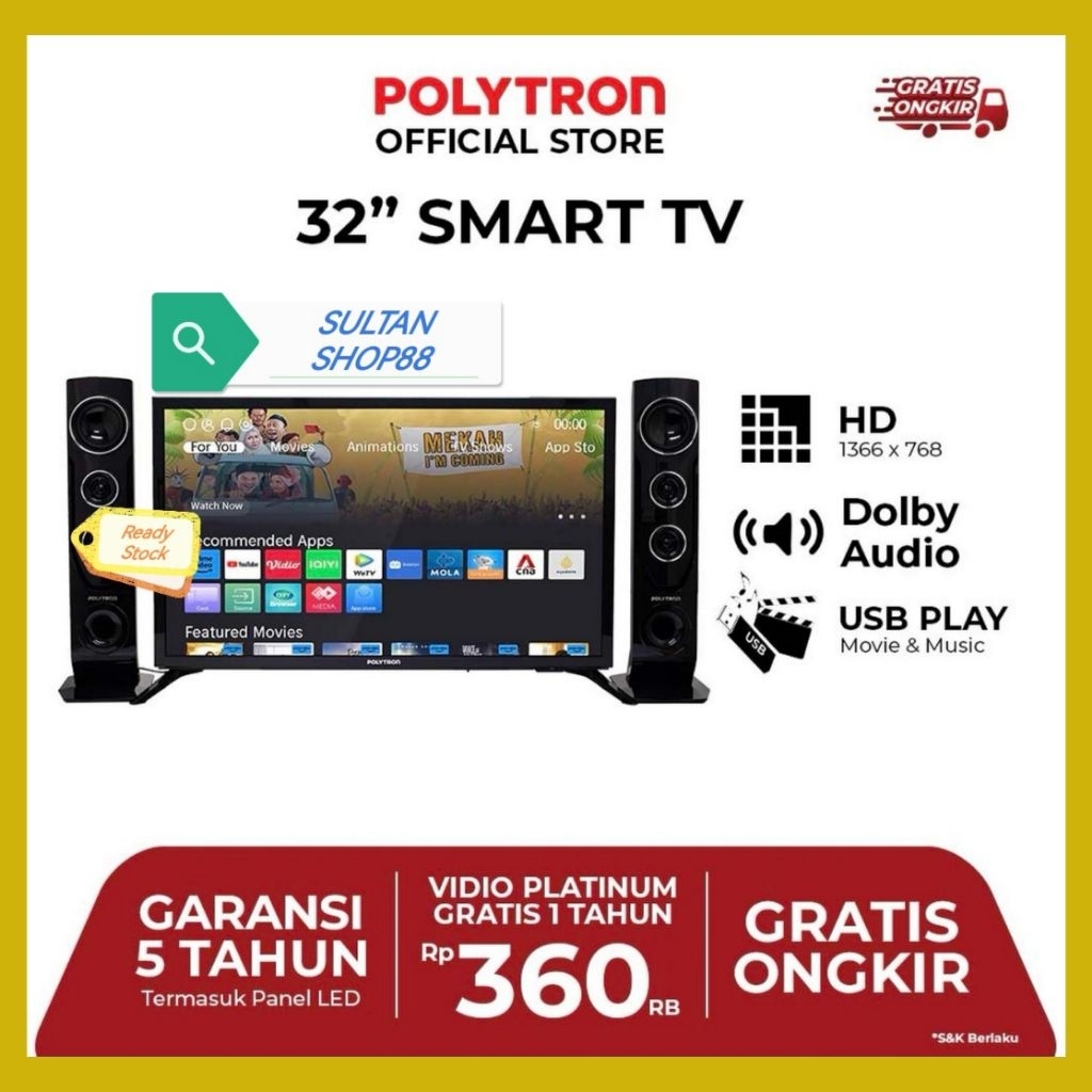 POLYTRON SMART TV PLD32TC1865 32 INCH TOWER SPEAKER I POLYTRON TOWER SPEAKER SMART TV PLD32TC1865