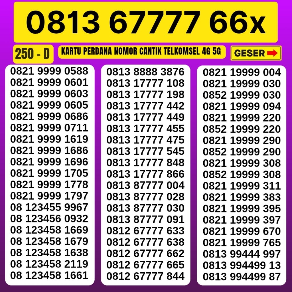 Nomor Cantik Telkomsel Panca Super 67777 Kartu Perdana Telkomsel Tsel Red Telkomsel 5g Telkomsel 10 