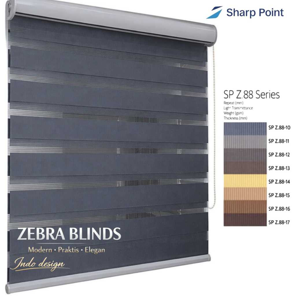 Zebra Blinds Sharp Point Tirai Gulung Roller Blind Double Layer Gorden Jendela Kantor Rumah Minimali