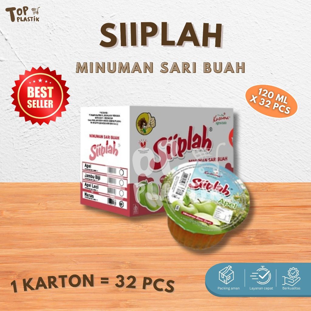 SIIPLAH Minuman Sari Buah Apel 120ml Cup Praktis 32pcs Karton Rasa Alami