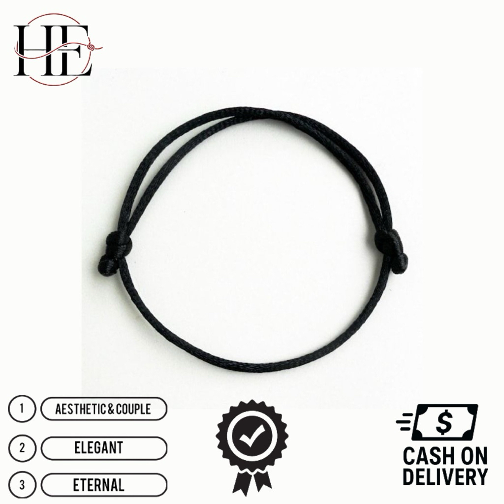 HE - Gelang tangan tali hitam polos aesthetic bangle, gelang tali hitam polos couple pasangan bracel