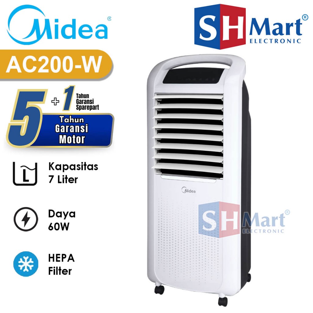 AIR COOLER MIDEA KAPASITAS 7 LITER AC-120W / AC200W 3 IN 1 WITH HEPA FILTER PENYEJUK RUANGAN