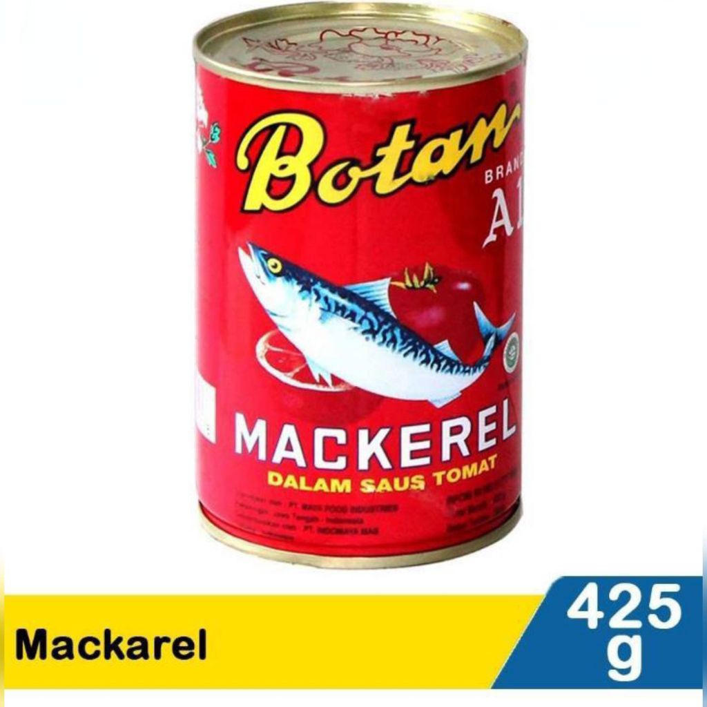 sarden Ikan Mackerel Kaleng Botan 425gr ukuran besar - Tinggi Protein, Praktis Disajikan, Cocok untu