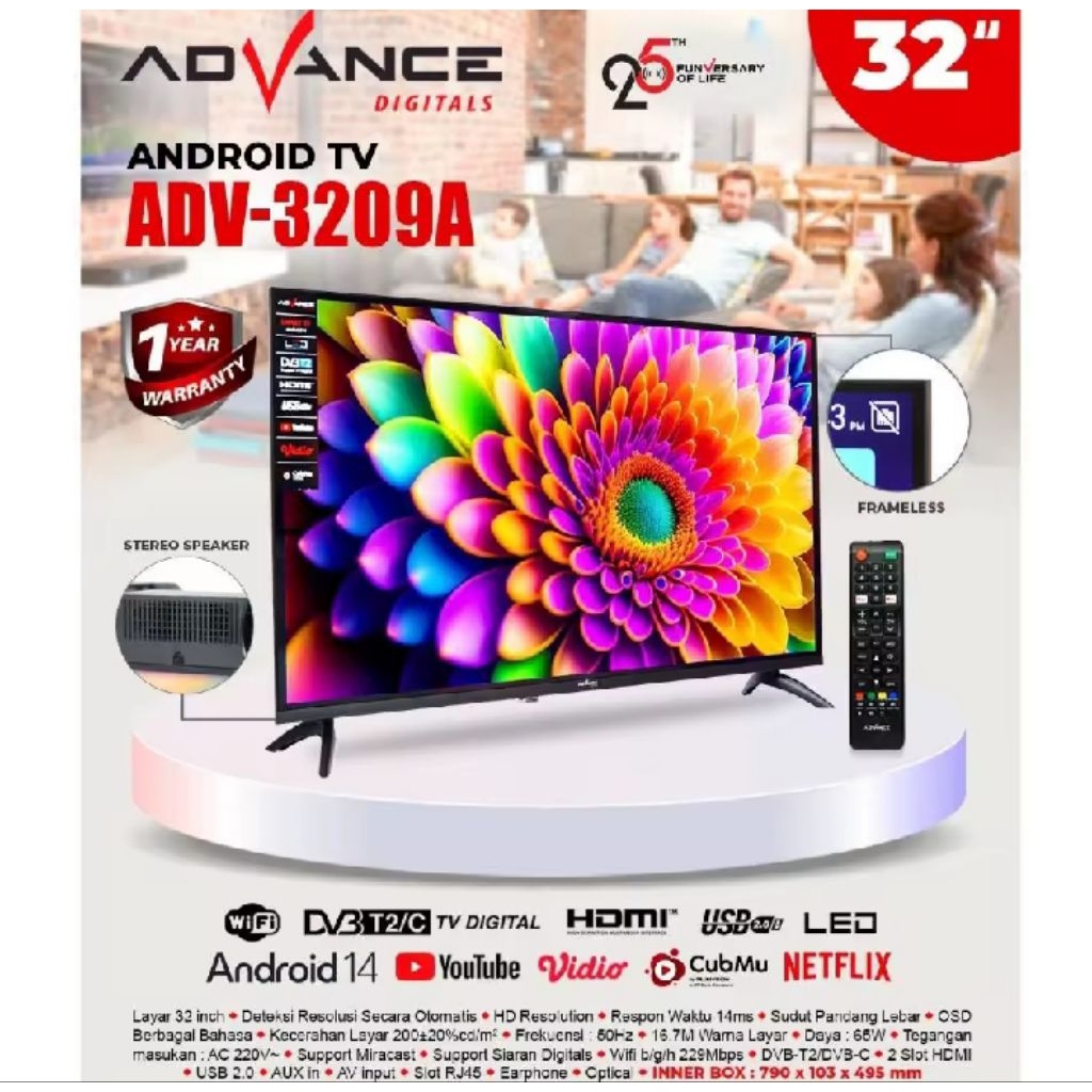 TV ANDROID ADVANCE 32INCHI ADV-3209A BERGARANSI RESMI