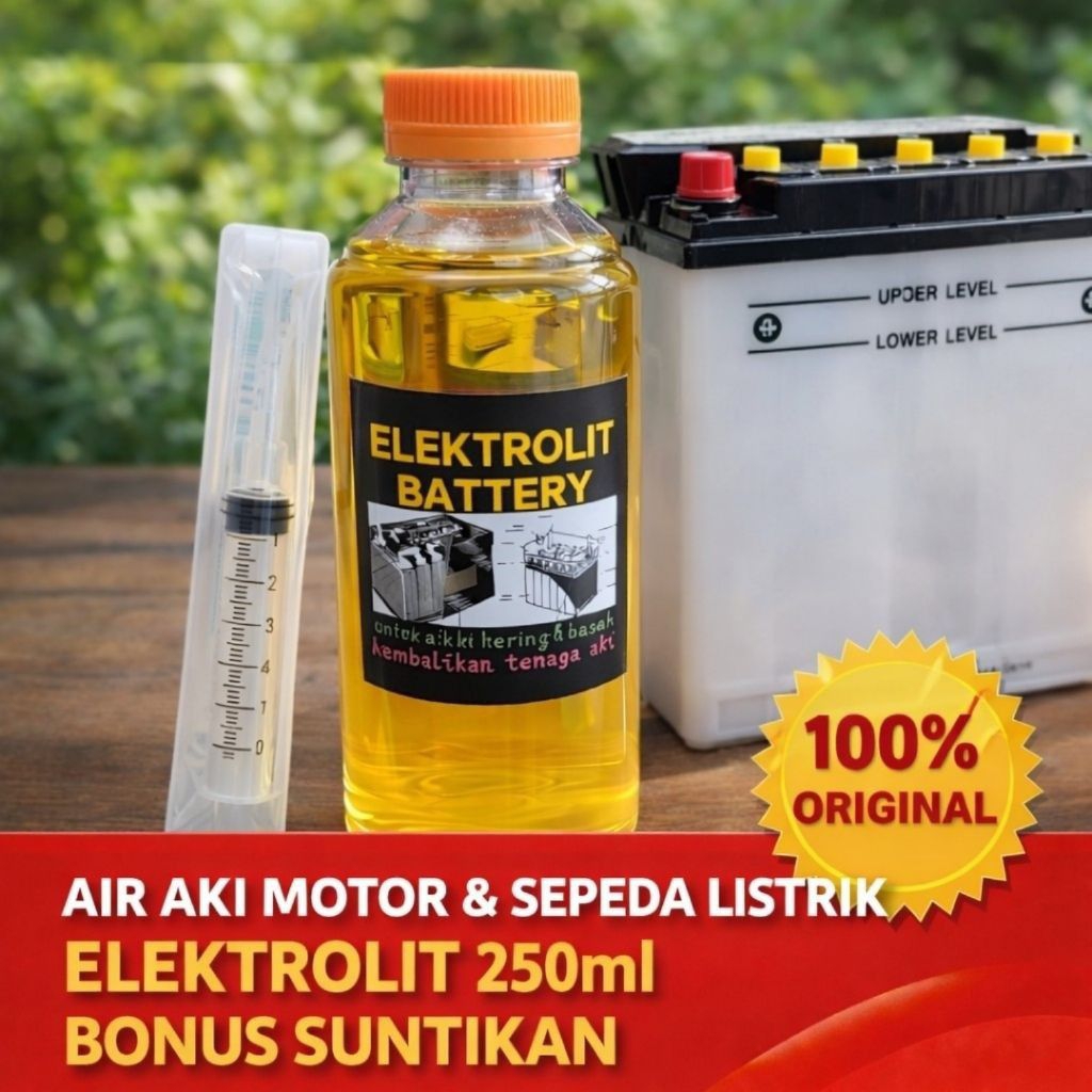 Air Aki Elektrolit 250ml Bonus Suntikan | Untuk Motor & Sepeda Listrik | Aki Kering Basah