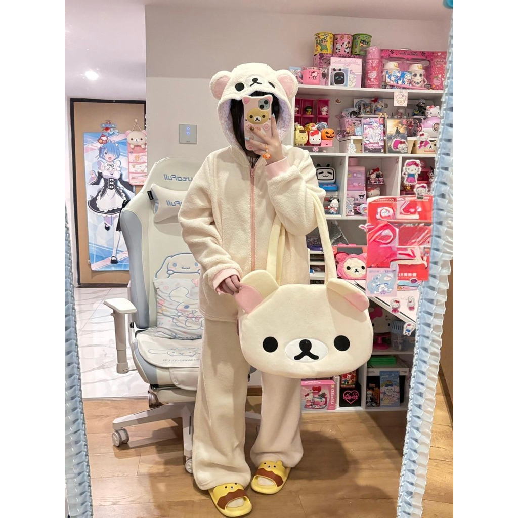[PREORDER Rilakkuma] Coral Fleece Hoodie Pajamas – Set Baju Tidur Tebal Hangat