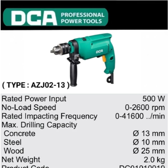 DCA Mesin Bor Listrik mini 6.5mm 230watt ( TYPE :AJZ02-6A ) heavy duty jaminan asli original