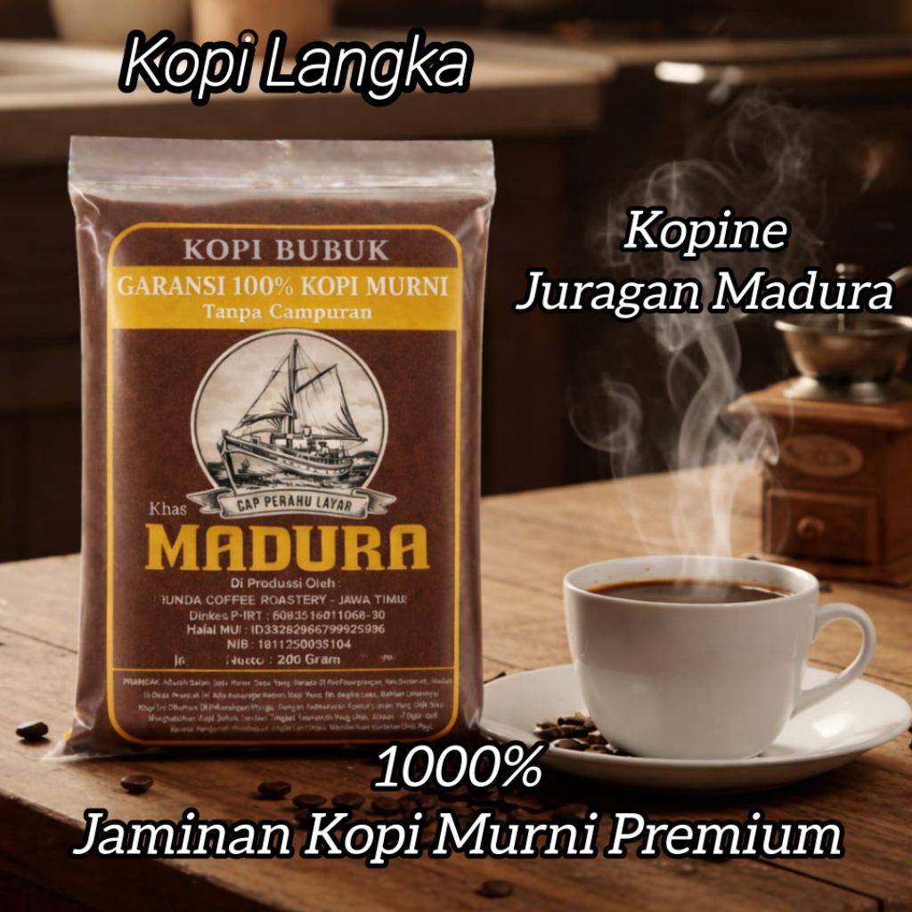 Kopi Hitam Bubuk Murni Khas MADURA Aroma Wangi Khas Rasa Unik Berkarakter - Kopi Asli Tanpa Campuran
