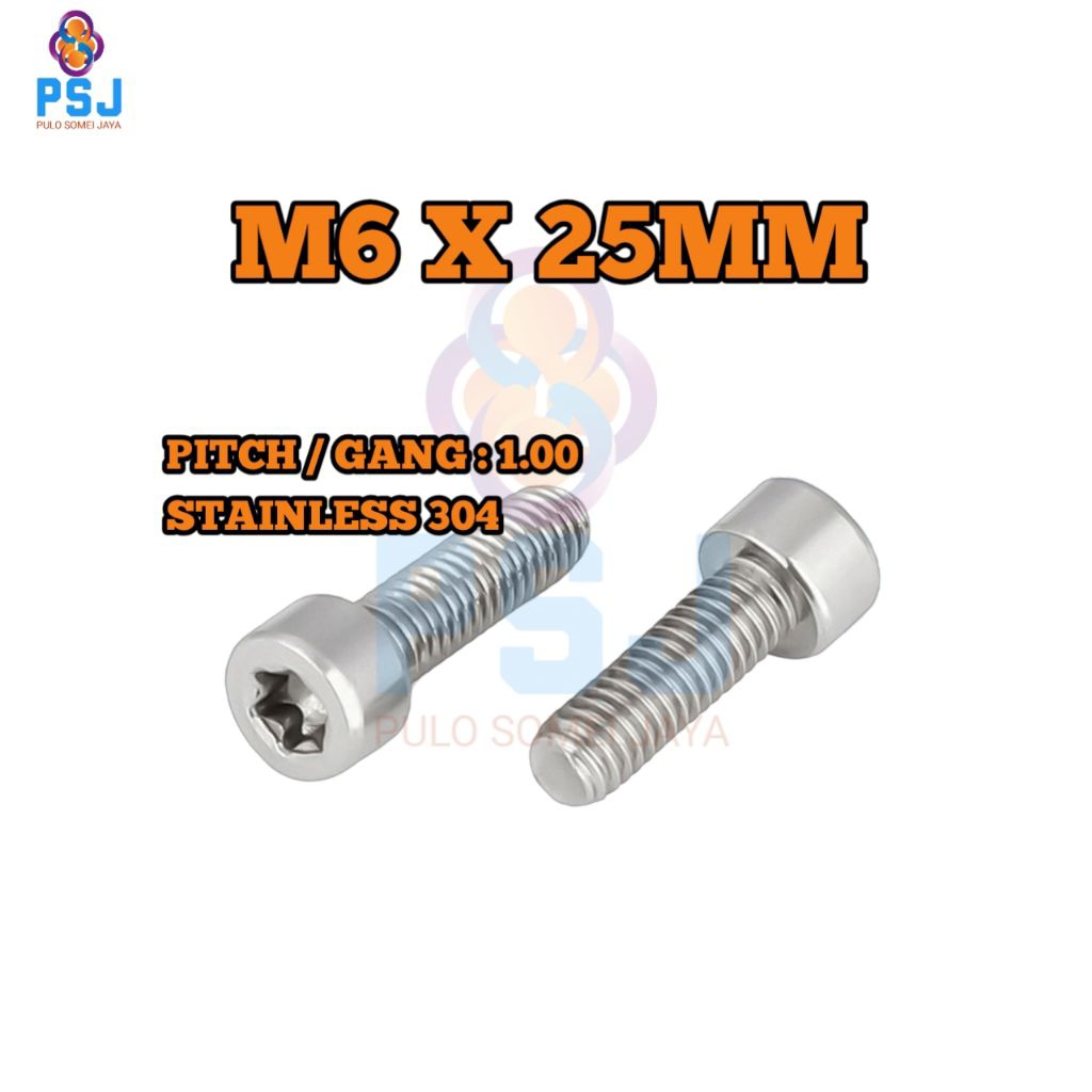 Baut L Bintang M6 x 25 Stainless 304 - Torx Socket Screw