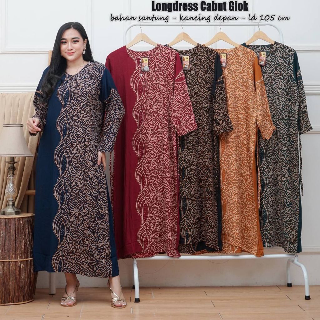 Daster rayon lengan panjang busui kancing depan tali samping kanan kiri