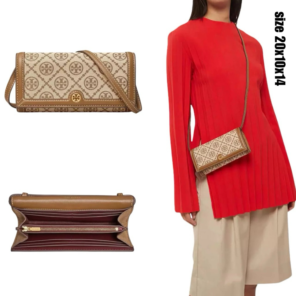 Tas Tory Burch T Monogram Wallet Hazelnut Crossbody AUTHENTIC