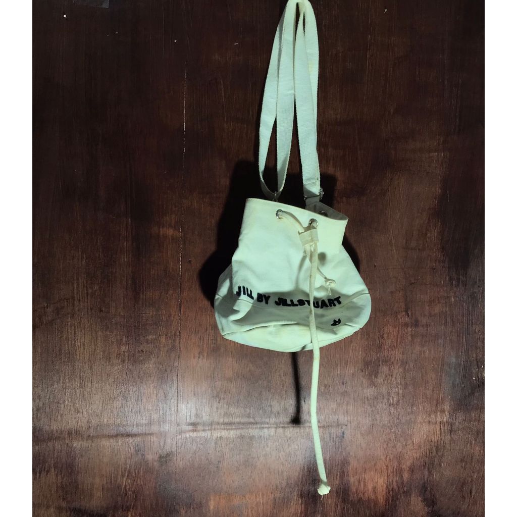 Tas preloved second sling putih jill stuart, coconut, kuning geoff max