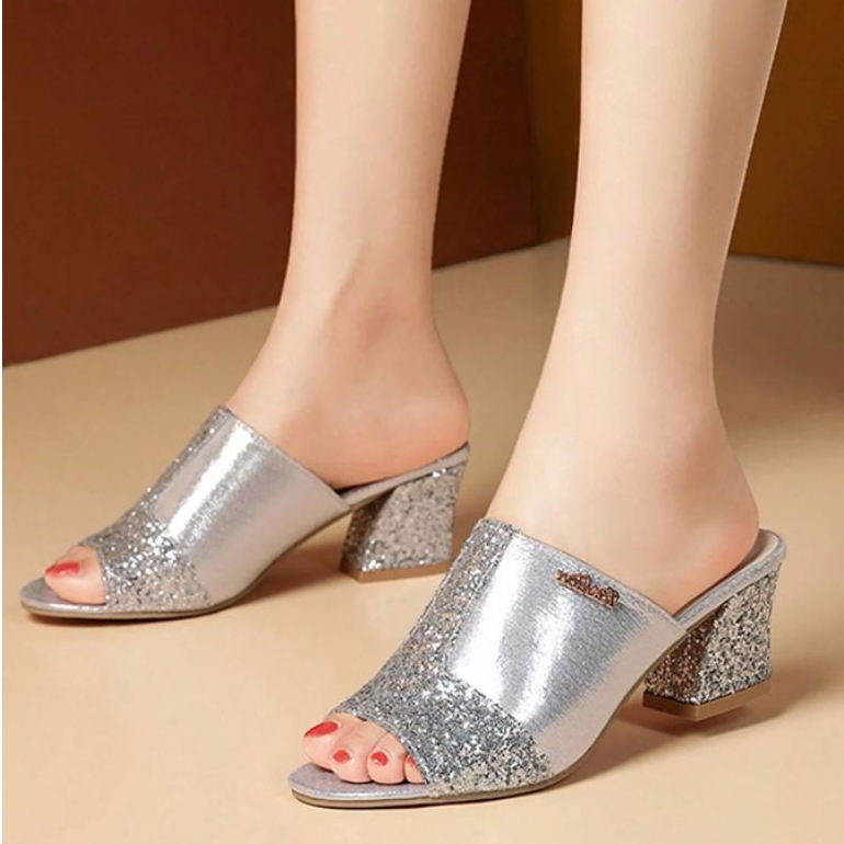 Greta sendal heels wanita dewasa sendal slop Korea