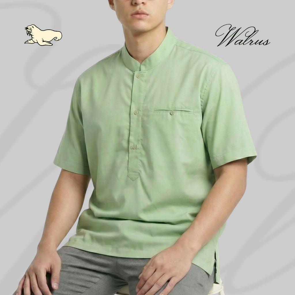 WALRUS Bustan Series Baju Muslim Lengan Pendek Kemeja Koko Pria Shanghai Collar Cotton Basic Polos