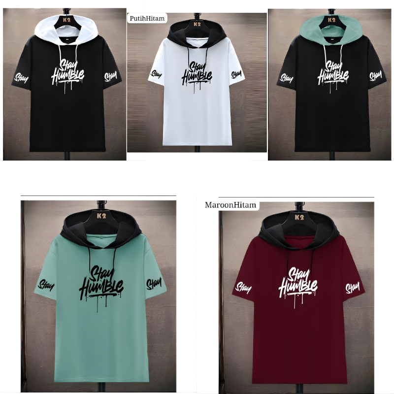 Kaos Hoodie Humble Sweater Cowok Lengan Pendek Pria Kekinian / hoodie lengan pendek pria