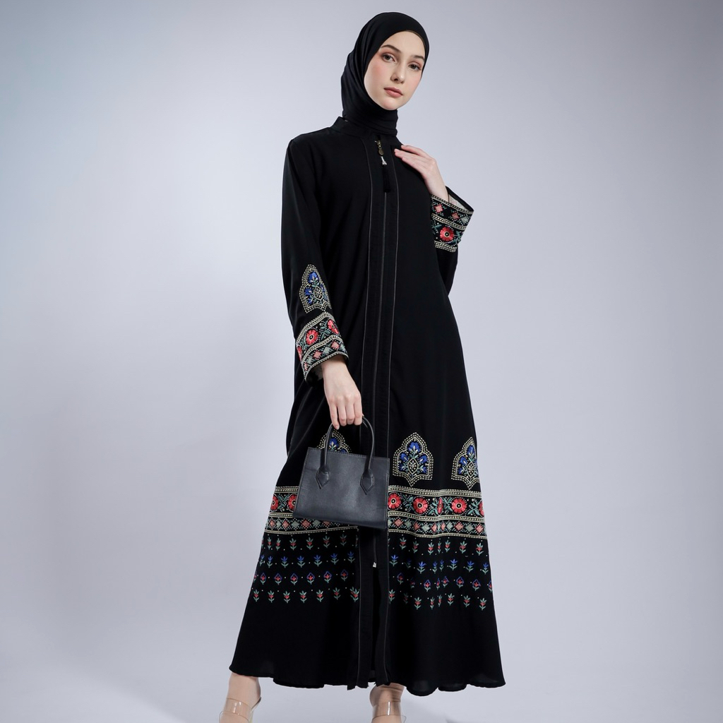 Danrika | Gamis Hitam Bordir Premium Jetblack | Abaya Wanita Elegant