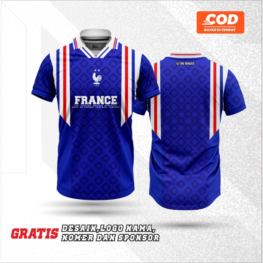 Jersey Vintage France / Jersey Retro France / Kaos Prancis / Baju Prancis / Jersey Prancis