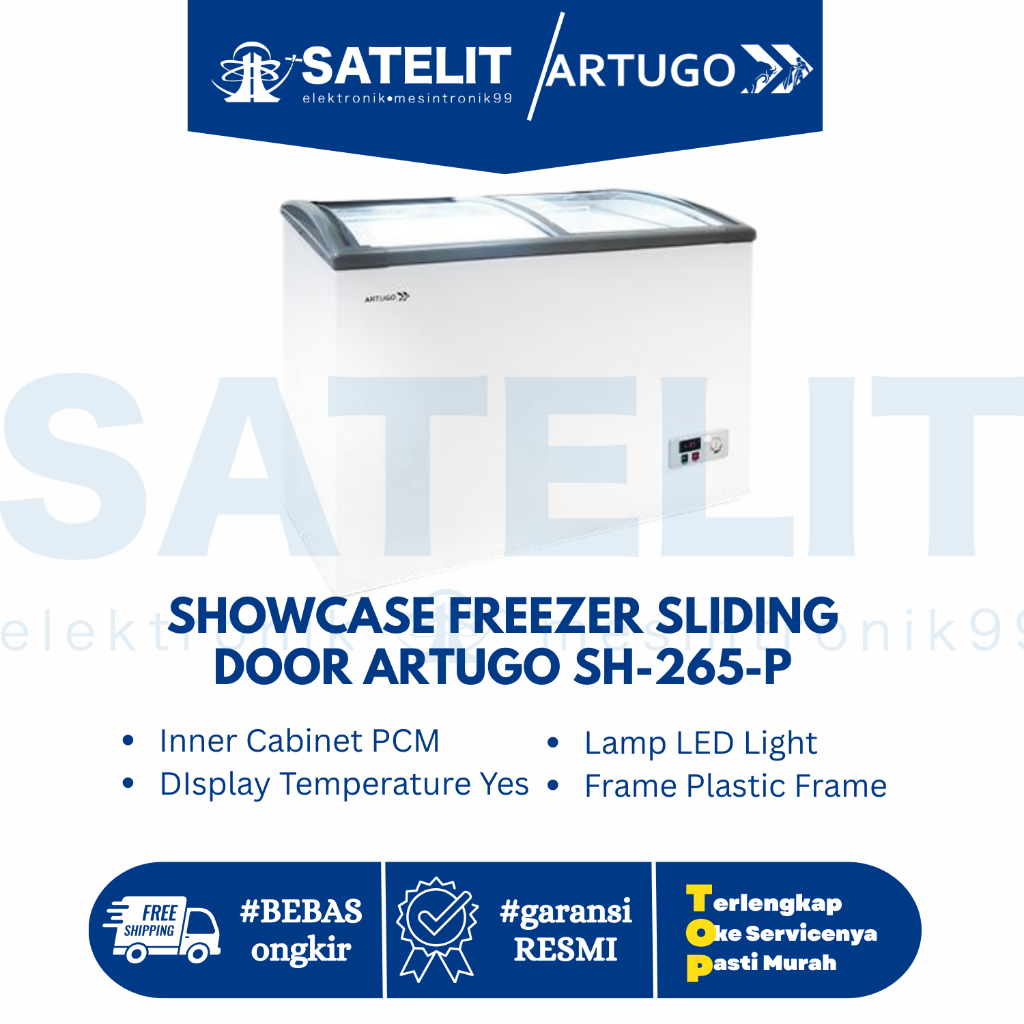 ARTUGO Sliding Curve Glass Freezer 252 L SH 265 P – Showcase Freezer Sliding Door ARTUGO SH-265-P