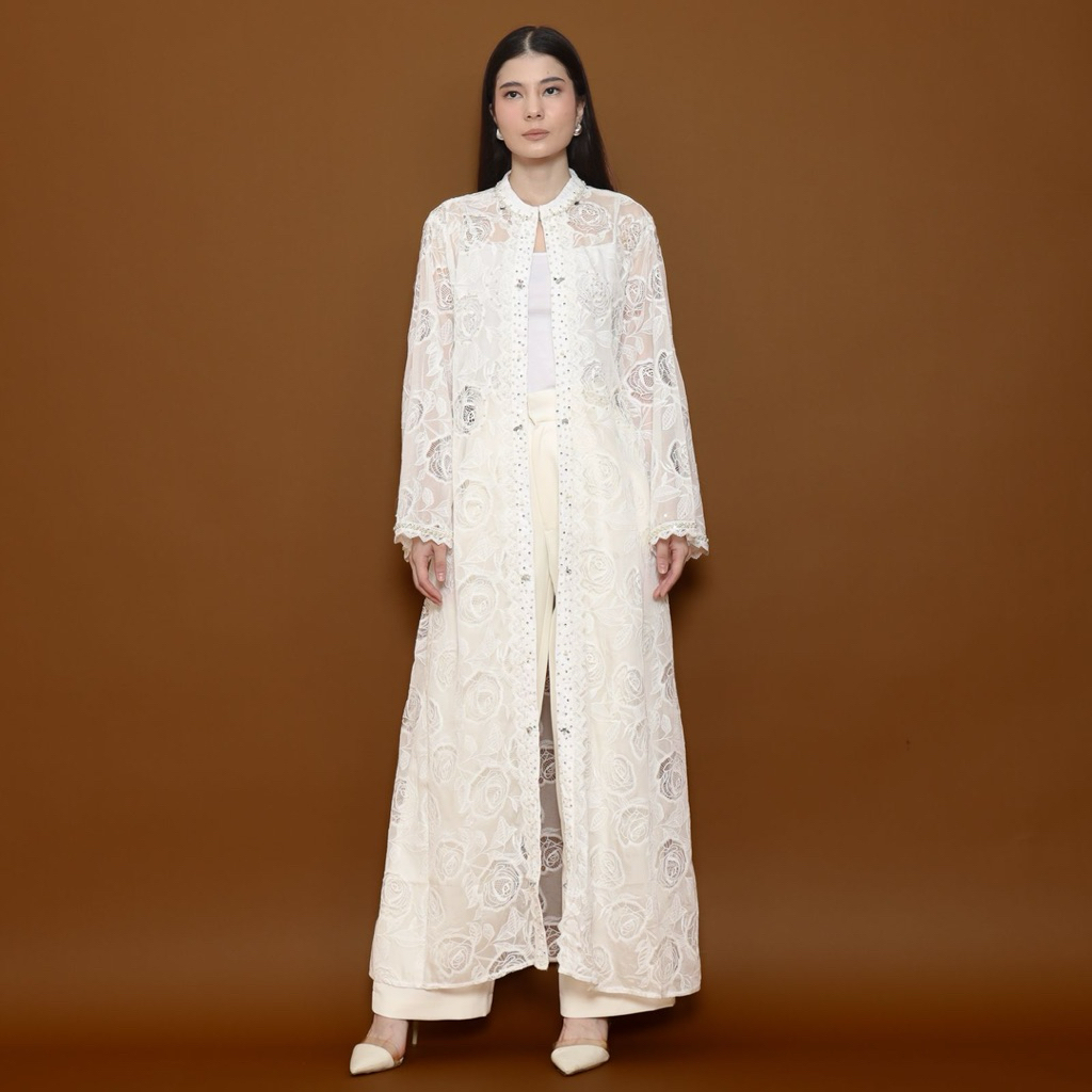 Outer Lily Brokat Lace Long Cardigan – Elegant White Series