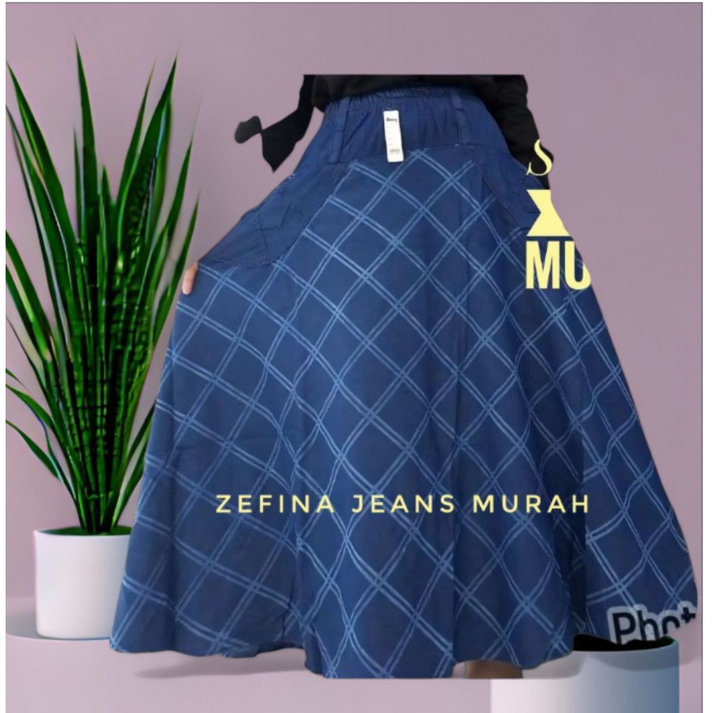 Rok jeans payung XL motif kualitas bagus rok panjang wanita