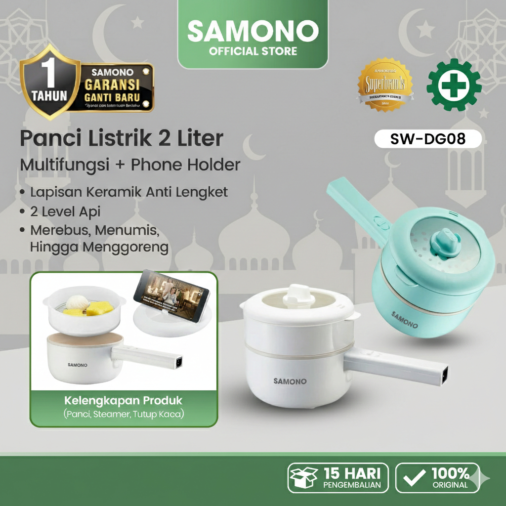 SAMONO Panci Listrik Phone Holder Anti Lengket alat dapur alat masak alat masak listrik panci mpasi 