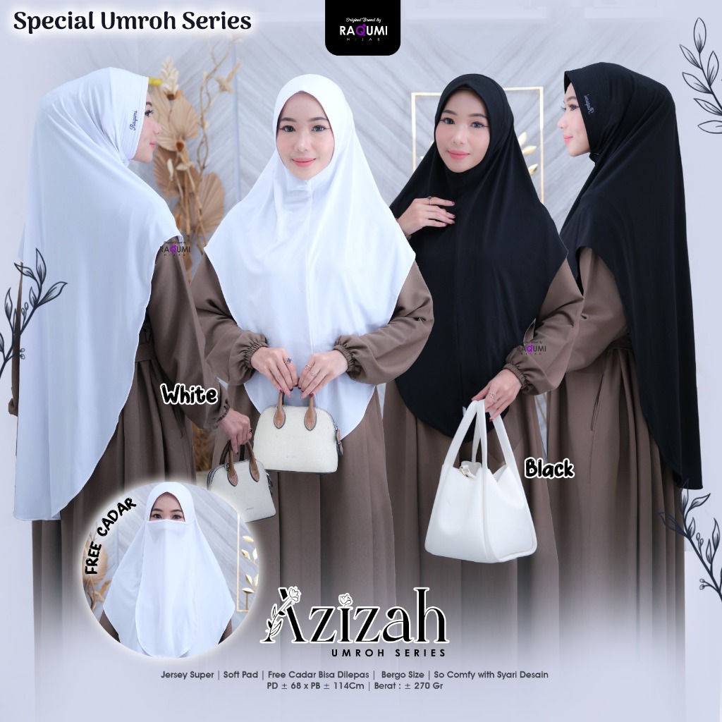 AZIZAH UMROH SERIES ORIGINAL BY RAQUMI HIJAB (**FREE CADAR**) / HIJAB INSTAN POLOS / PREMIUM BERGO C