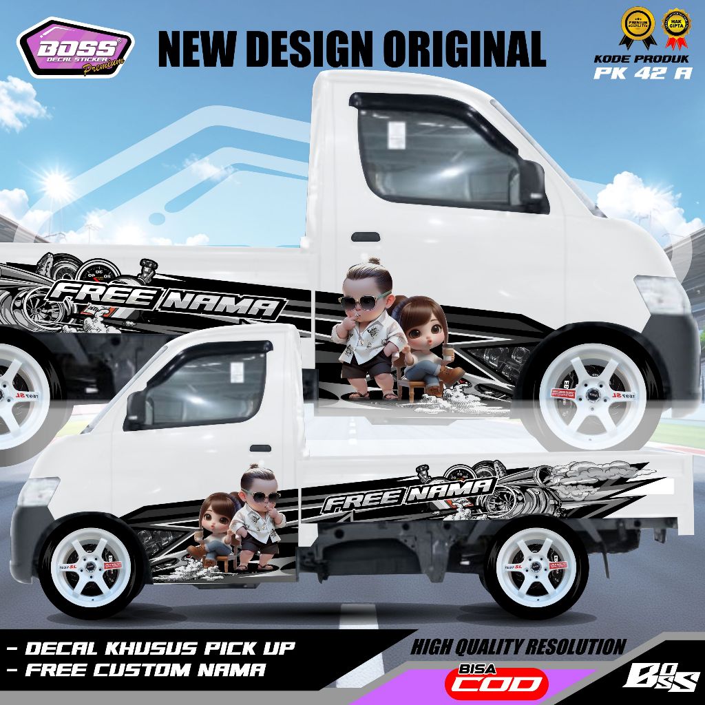 PK 42 - STIKER DECAL SAMPING MOBIL PICKUP GRANDMAX L300 NEW CERRY TRAGA FUTURA TS129 DESIGN CEWE COW