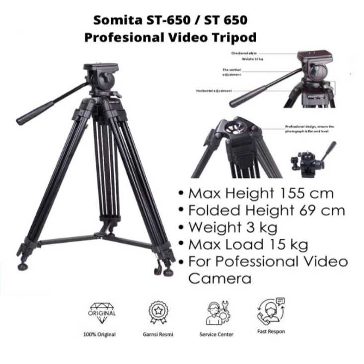 Somita ST-650 / ST 650 Profesional Video Tripod - Somita ST-650 / ST 650 Profesional Video Tripod Or