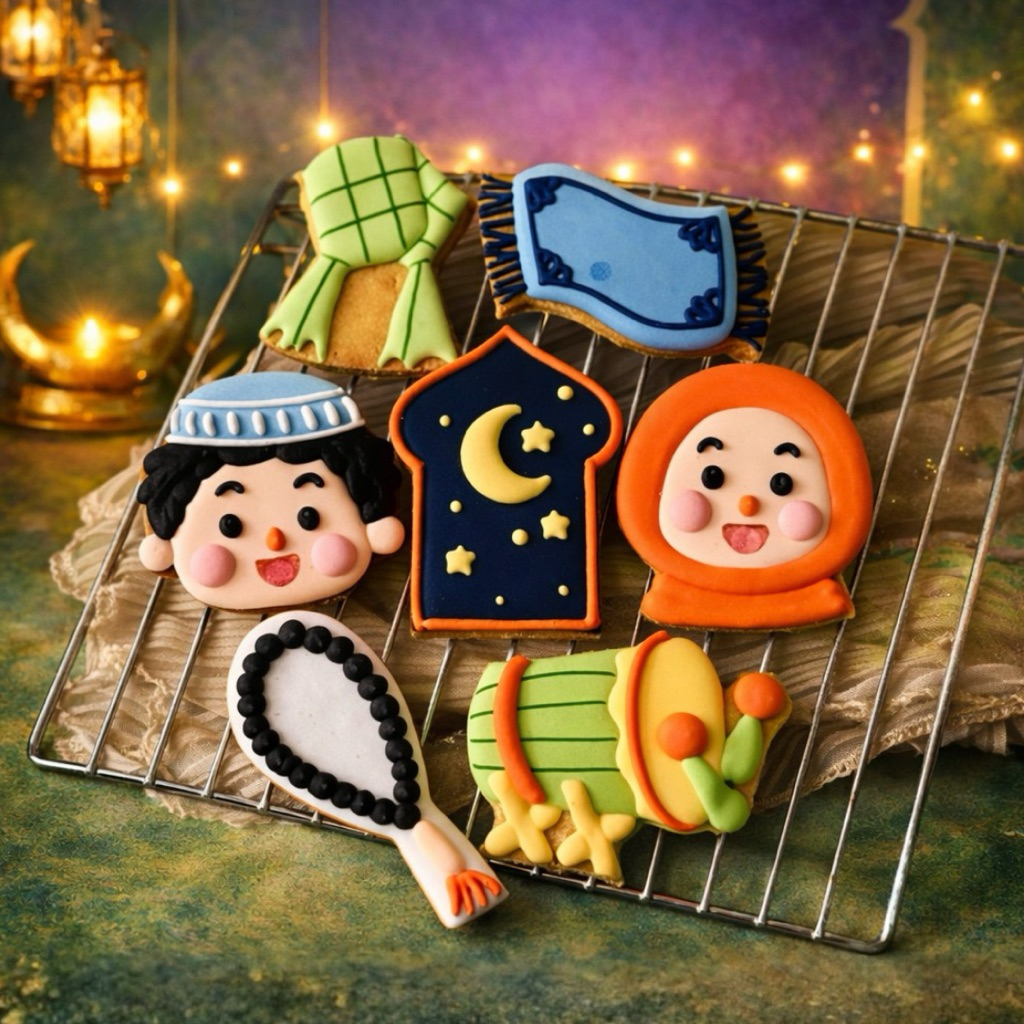 Character Lebaran Cookies SET A – (7-8cm) Kukis Lebaran / Kue Kering Idul Fitri / Icing Cookies / De
