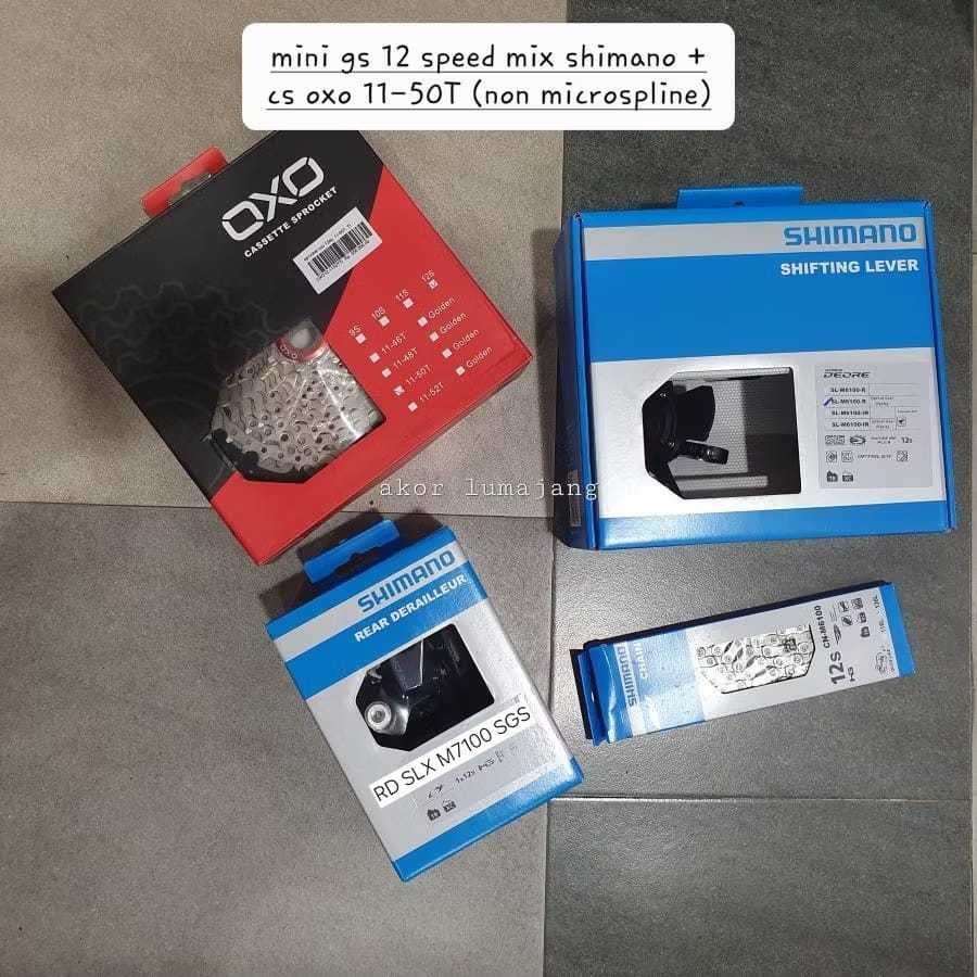 PAKET HEMAT mini groupset gs mtb 12 speed mix shimano oxo non microspline 11-50T RD SLX M7100 SGS