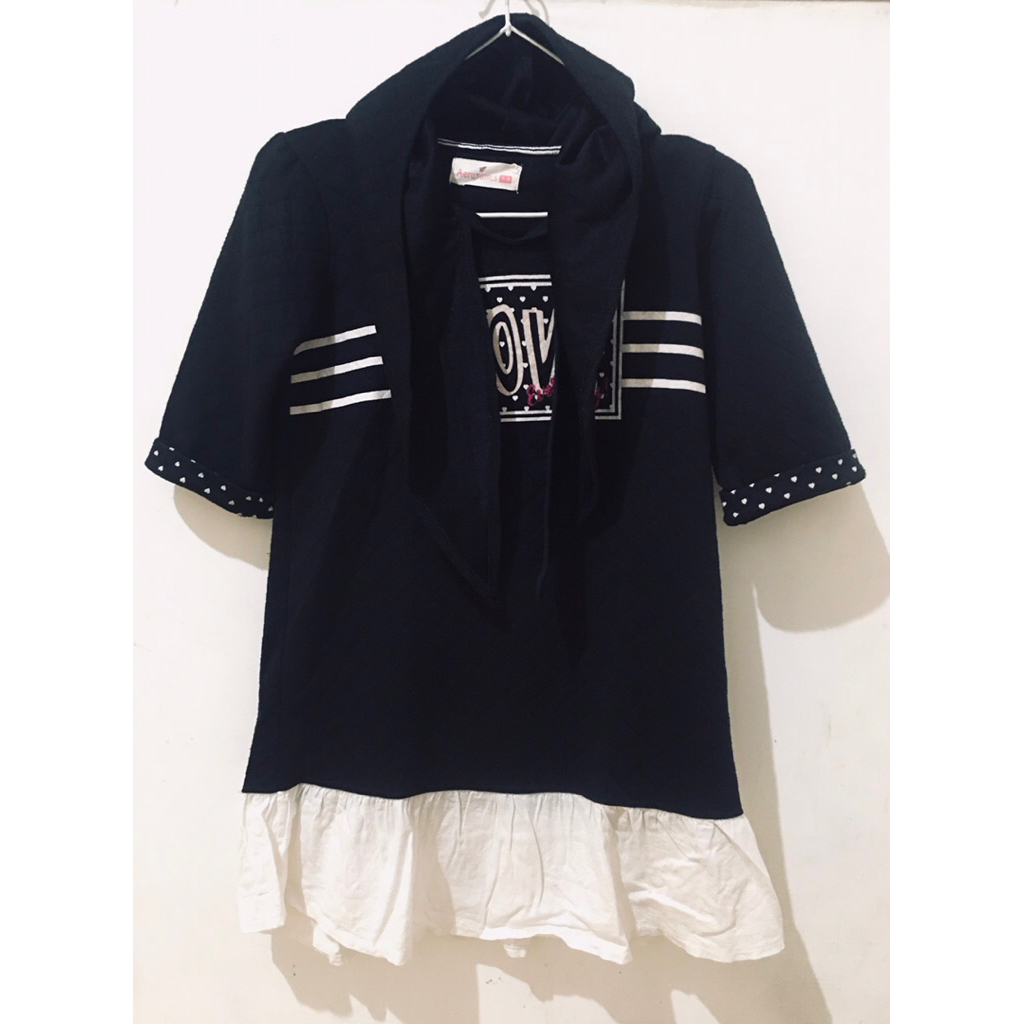 (PL) Tunik Hoodie AERO GIRLS Size 7-8 Anak Perempuan Hitam Lengan Pendek