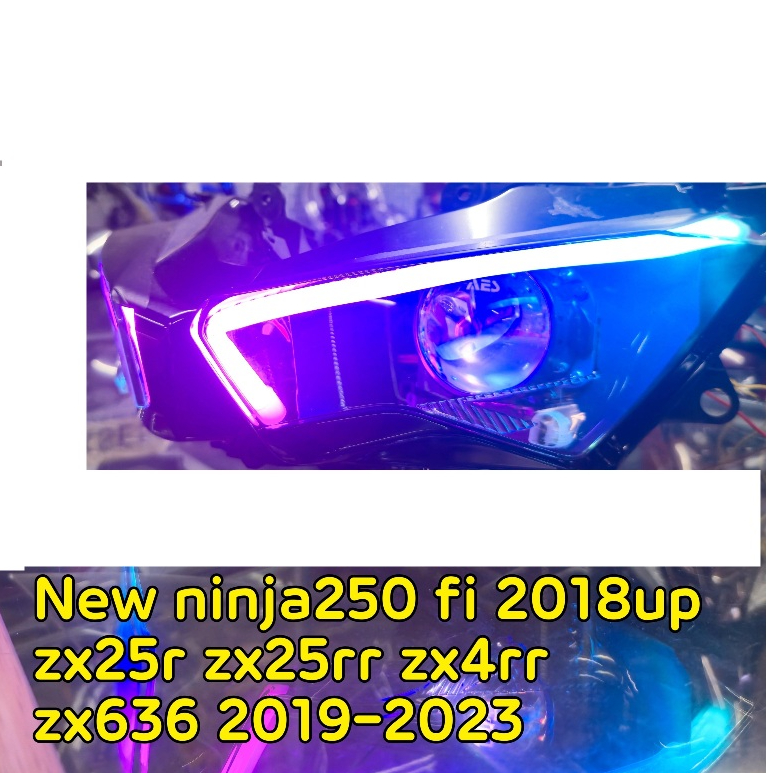 Projie biled zx25r zx25rr new ninja 250 fi 2018 up aes lampu headlamp depat set reflektor  rgb sp