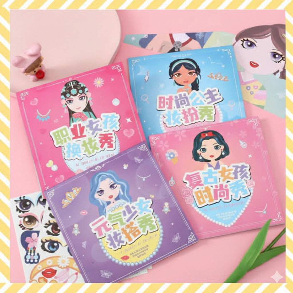 STIKER DIY SET FASHION MAKEUP/BUKU STIKER WAJAH EDUKASI HADIAH SOVENIR