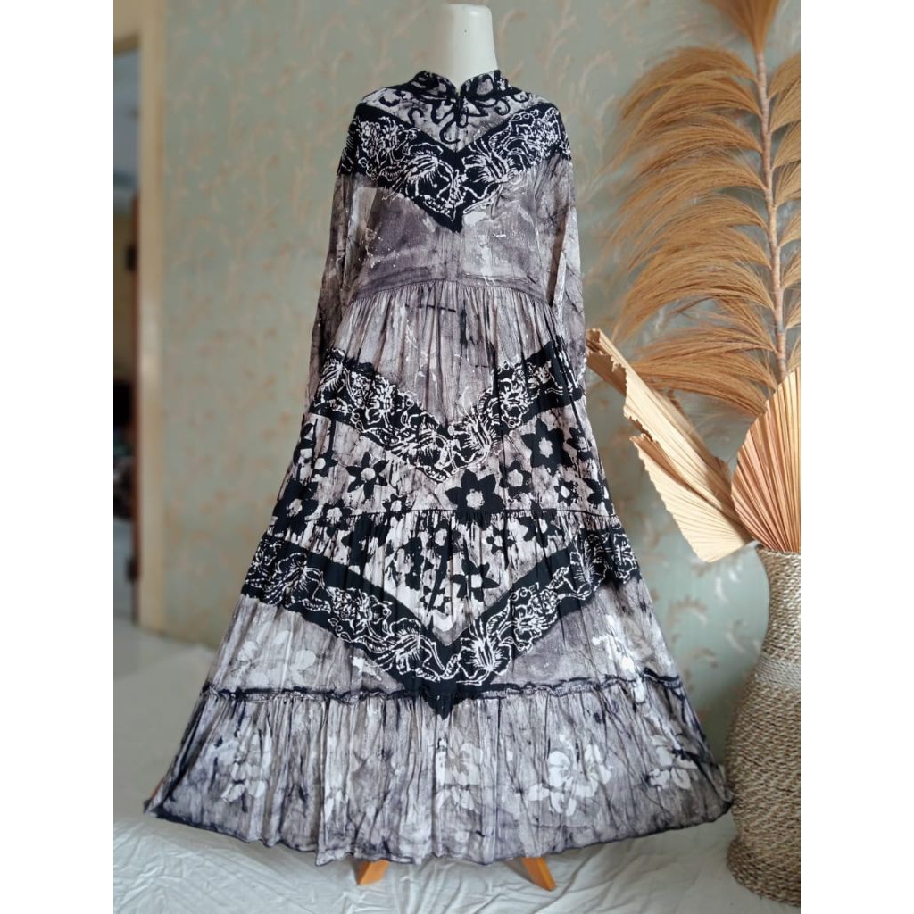 Gamis Batik Cap Smoke Smok - Model Rempel Susun (Tiered Dress)(Atau bisa juga disebut: Daster Arab L