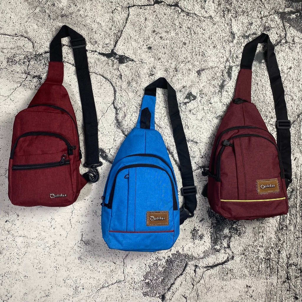 Tas Slempang QUICKER Pria Tas Sling Bag Laki Laki Tas Bahu QUICKER Merah Marun Biru Merah Cerah