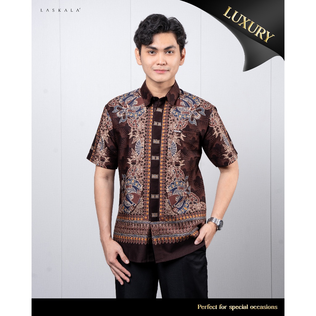 Laskala Batik Premium Betawi Brown Kemeja Batik Pria Slimfit Lengan Pendek