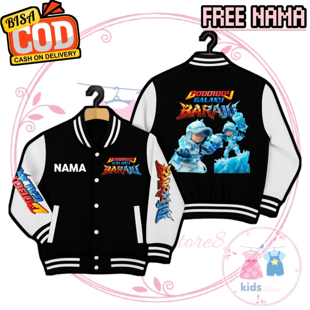 (FREE NAMA) Varsity Jacket Baseball Anak BOBOIBOY BLIZZARD Boboiboy galaxy BARAJU Jacket Sweater Hoo