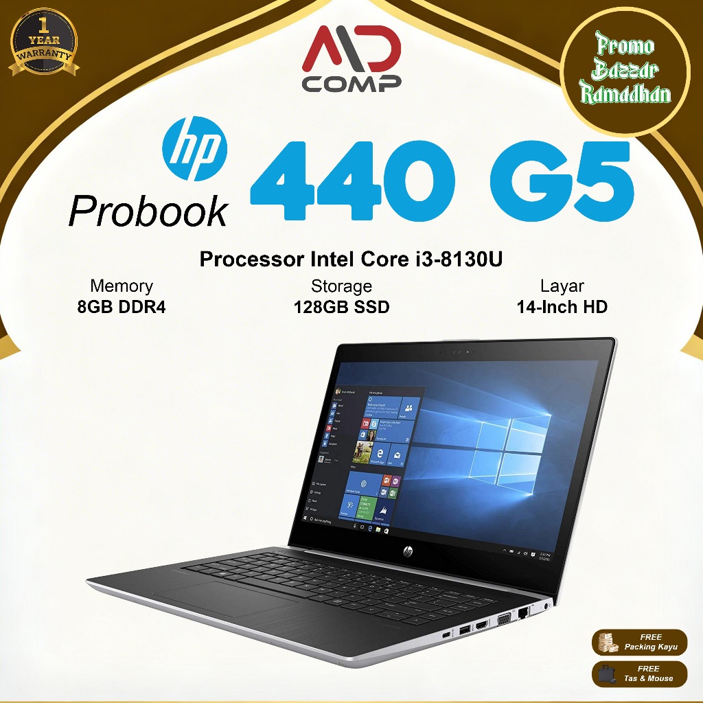 Laptop HP Probook 440 G5 Intel Core i3 Gen 8 RAM 8GB SSD 128GB/256GB/512GB Murah Bergaransi