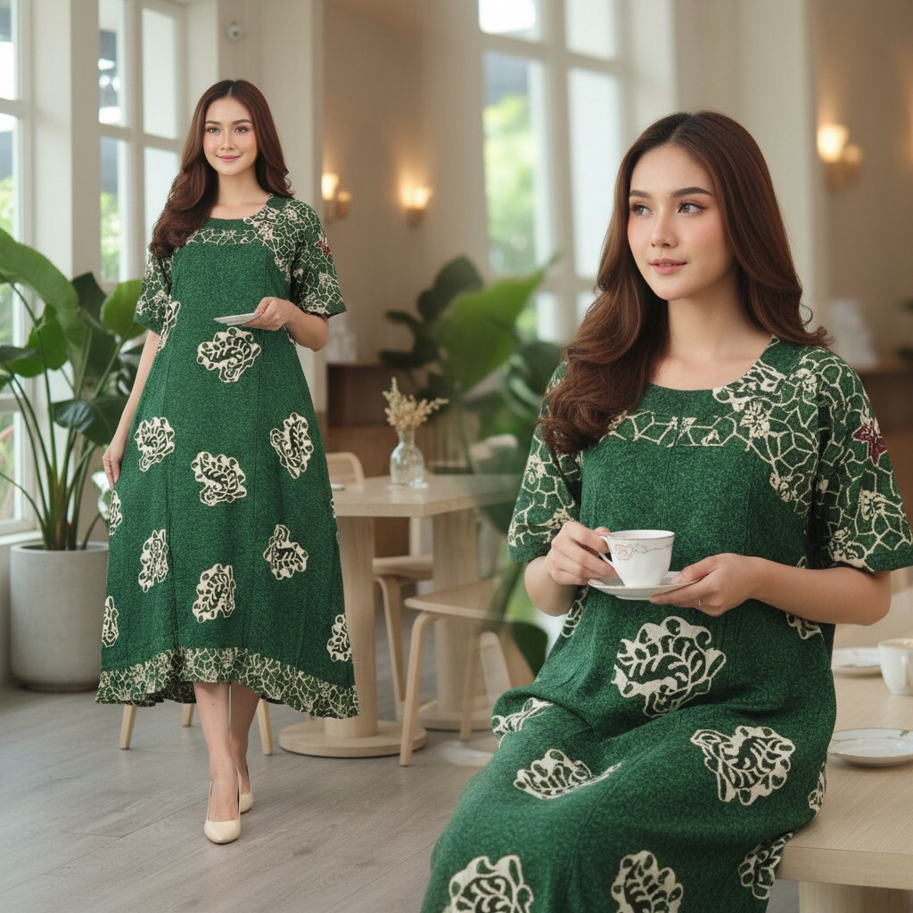 RM (LD 120 PB 130) Dress MAWAR KLOK Model Baru Midi Klok Bahan Santung Ori Tebal dan Adem Daster Pre