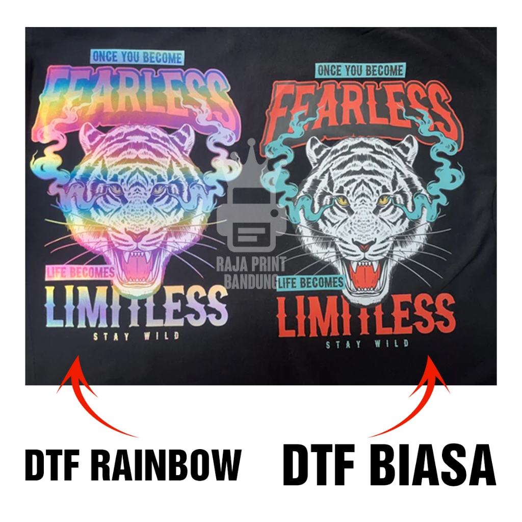 Sablon Kaos Rainbow DTF Menyala Meteran Sablon Digital Print (Bukan Polyflex)