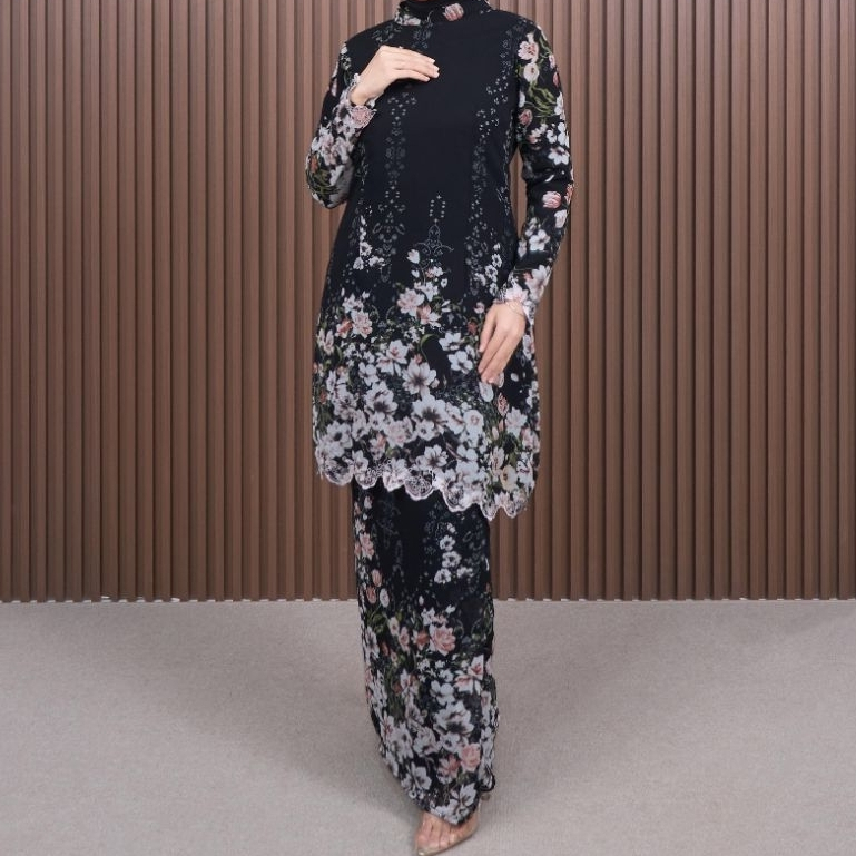 FAMYS - SETELAN ROK KURUNG MELAYU CERUTY MOTIF BORDIR SASYELA SET MUSLIM WANITA CASUAL 012737