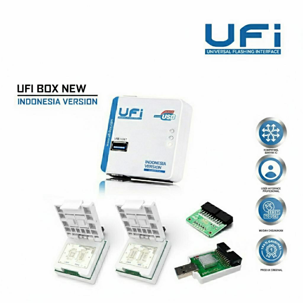 UFI BOX NEW FULLSERT WHITE 2 IN 1 EMMC - UFI BOX SET LANGKAP - Alat Service Perbaikan EMMC Handphone