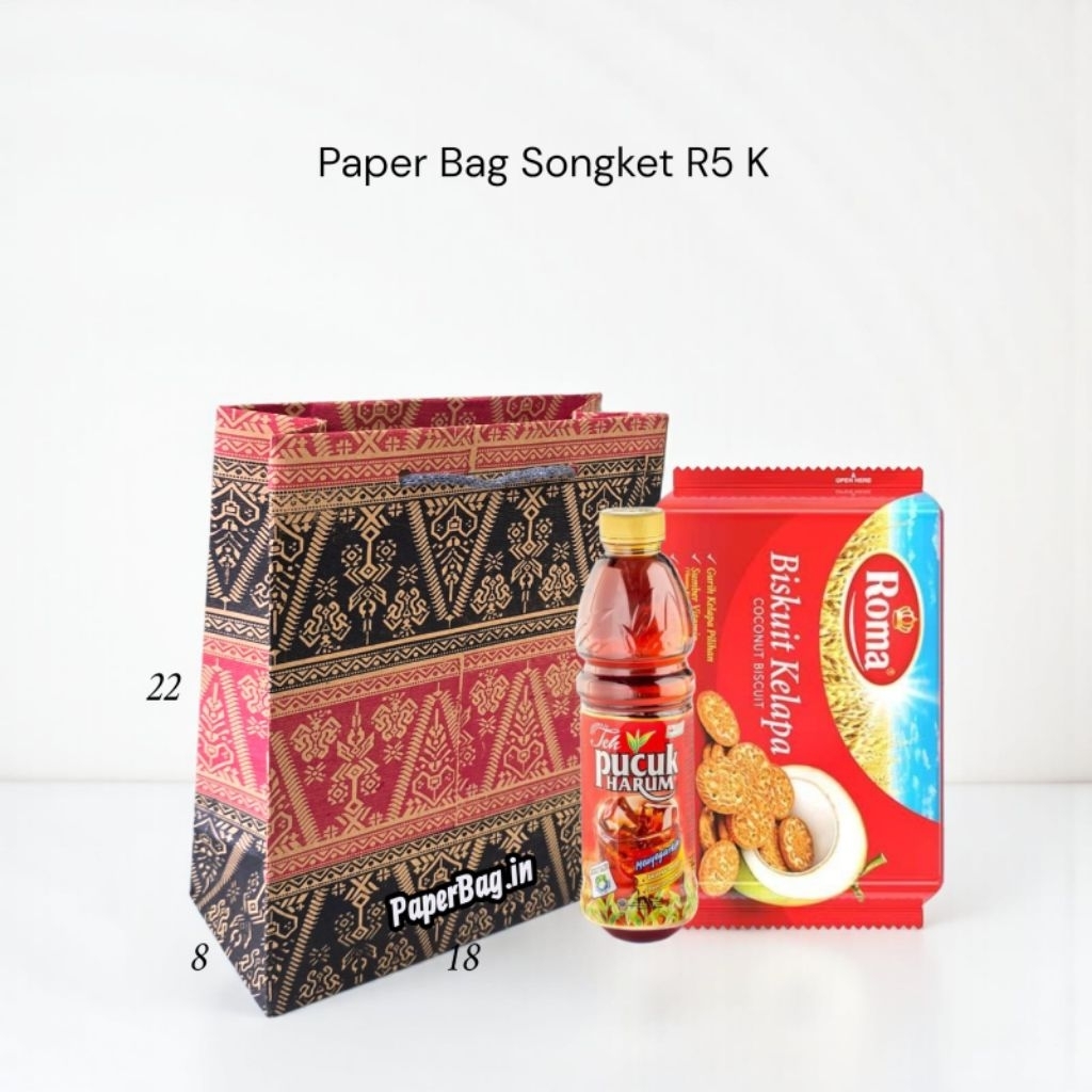 IS 12 (1 Lusin) Paper Bag Motif Uk R5 Kecil Uk 18x22 Roma Teh Pucuk