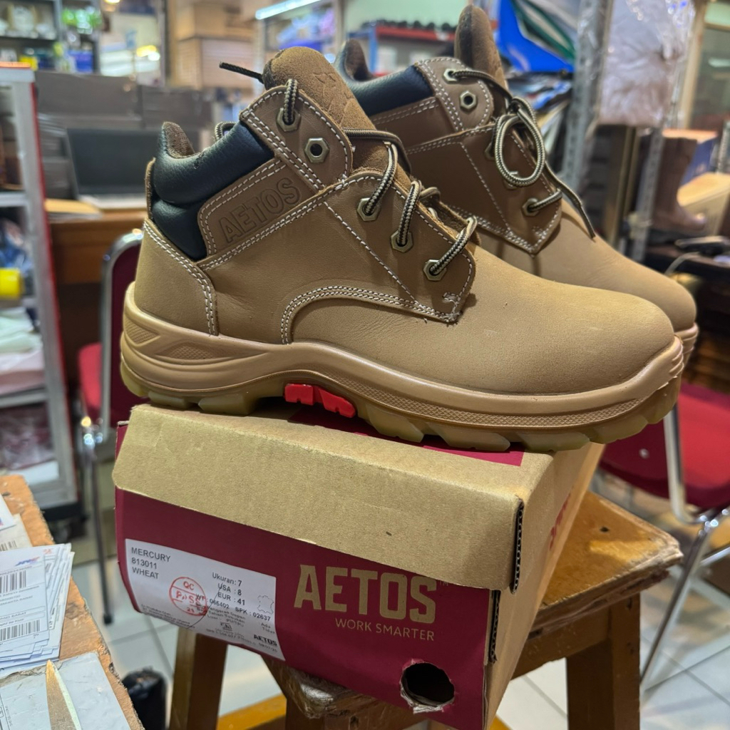 Sepatu Safety  Aetos Mercury 813011 Wheat Asli Original  / Sepatu AETOS Mercuri Cream