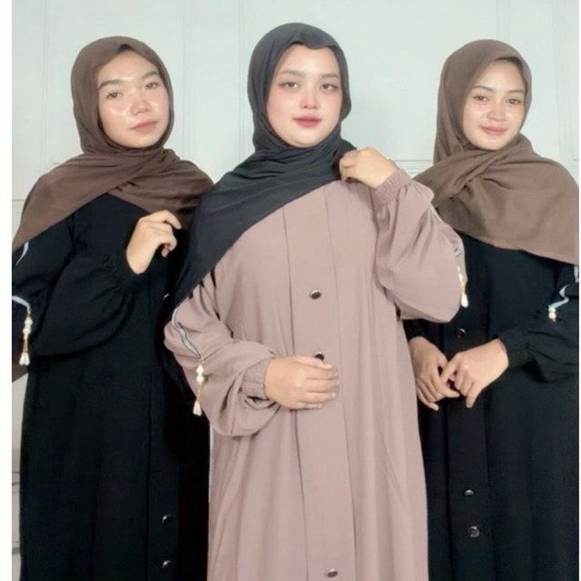 Besst Seller Abaya Dhubai Saudi Terbaru Motif  Mama Lela Kain Jetblack