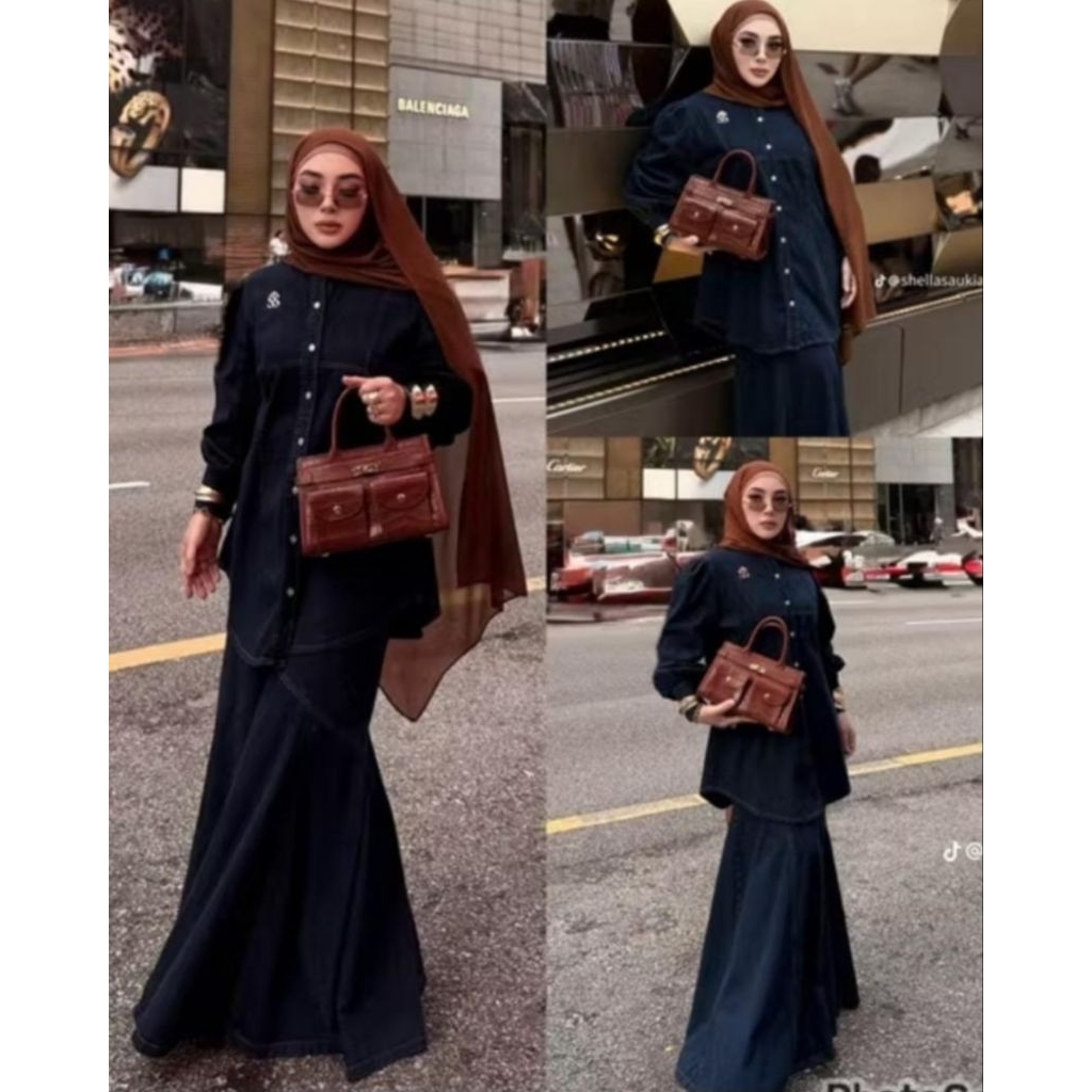 READY STOK Baju Shellasaukia Baju Lebaran Kondanga Gamis Syar'i Terbaru Set Hijab Setrok Setelan