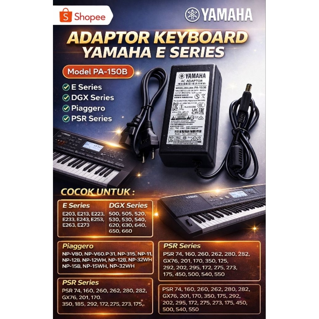 Adaptor Yamaha 12v PA-150B DGX 660, 650, 640, 630, 620, 540, 530, 520, 505, 500